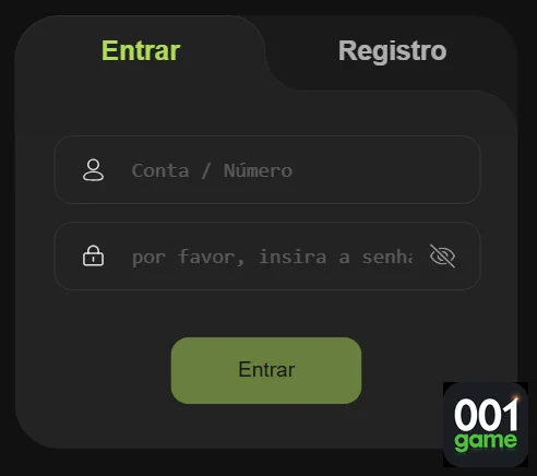 Interface do app 001game.com com design em glassmorphism